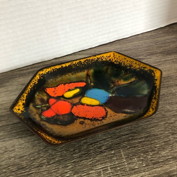 Vtg Italian Abstract Multicolor Enamel Art Dish - Picture 2 of 12